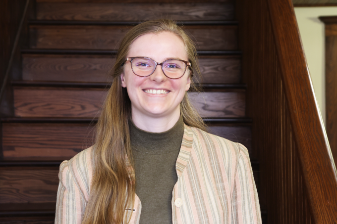 Educator of the Month Sophie Buysse smiling at the camera.