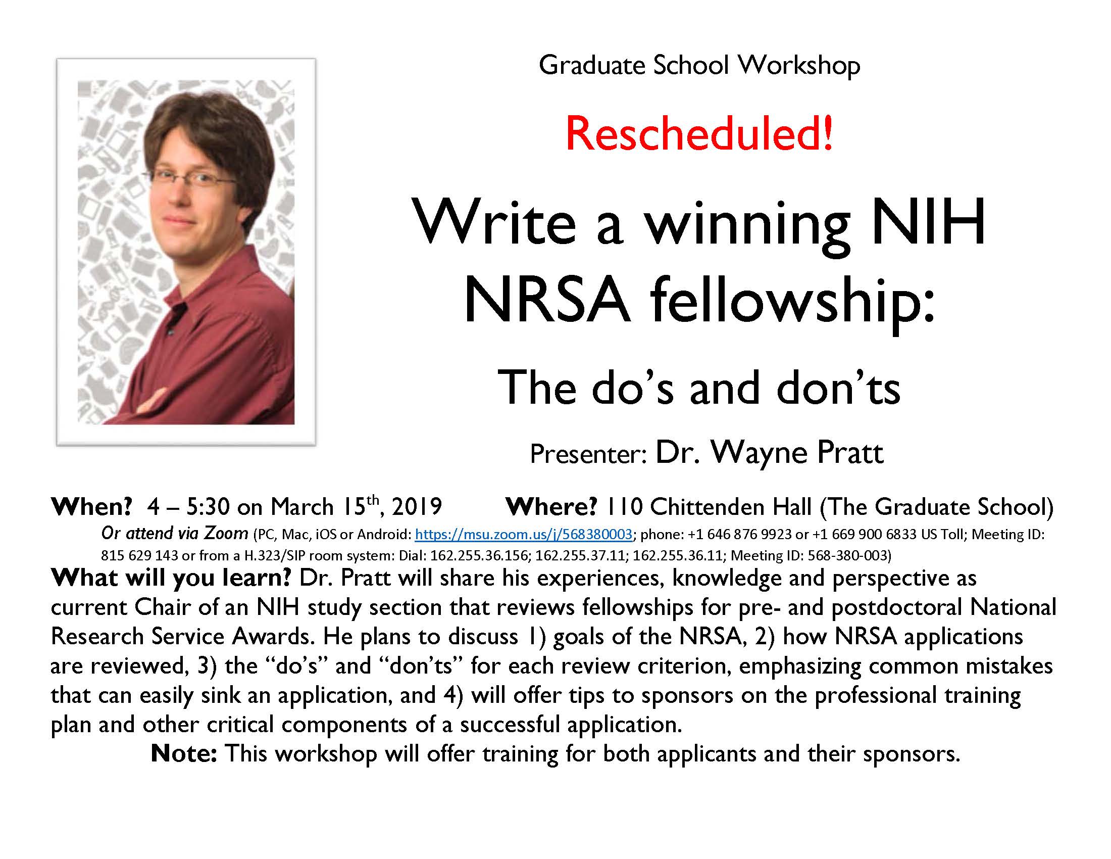 Write a winning NIH NRSA fellowship by Dr. Wayne Pratt