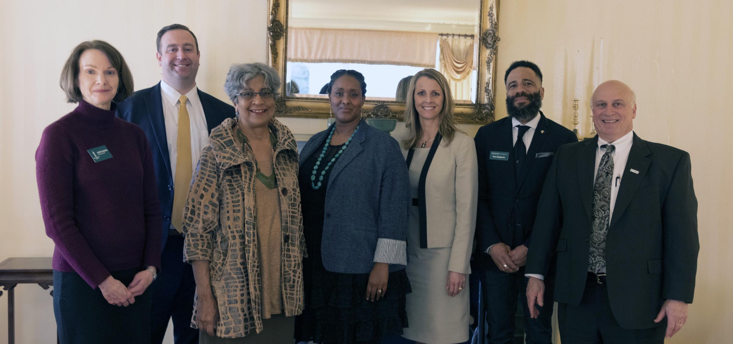 Left to Right, Dr. Judith Stoddart, (Associate Provost/Associate Dean), Andy Krochalk (TIAA), Sharon Claytor Petters        (Former President Michigan Children’s), Subun Nur Cooley, (Ruth Simms Hamilton Merit Fellow), Julie Hanson (TIAA), Dr. Pero Dagbovie, (University Distinguished Professor, Associate Dean,) Doug DiCocco (TIAA)