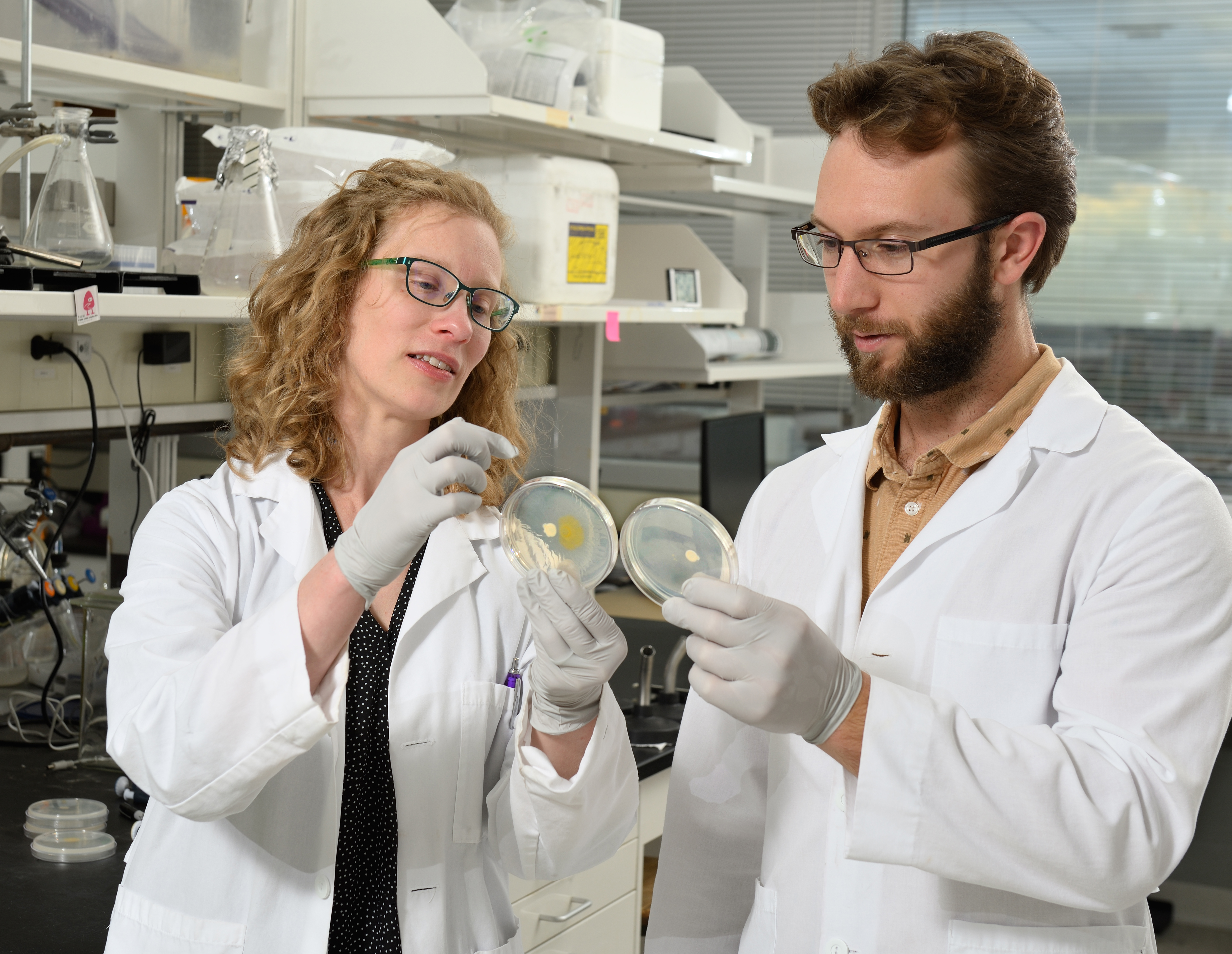 Dr. Shade with an MMG Ph.D. student in her lab, John Chodkowski