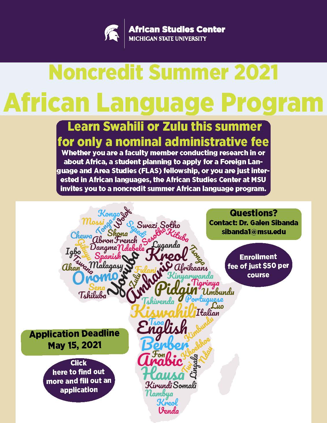 Noncredit Summer 2021 African Language Program