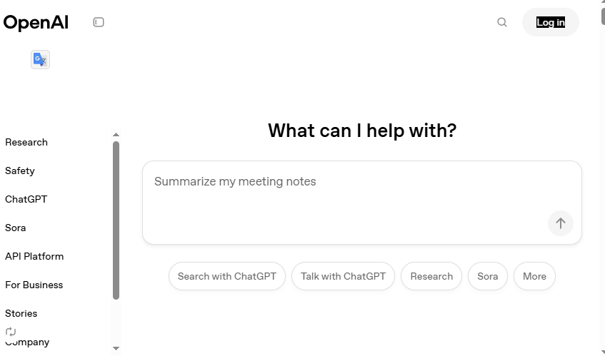 OpenAI SUTL A screenshot of the hope page of Open AI