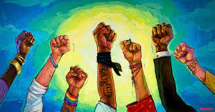 Expanding ACCESS SUTL A drawing of fists being held to the sky.