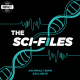 Italicized text that reads "Sci-files" over a black background with a diagonal blue DNA strand.