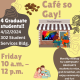 Café So Gay! April 12 A yellow background overlayed with pictures of coffee beans and a small coffee shop with a rainbow in the window.
