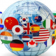 globe with images of various flags circling it