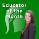 Alyssa LaBerge Headshot Alyssa LaBerge in a black suit jacket and red top against a green background with the Spartan helmet logo. Text reads "Educator of the Month"