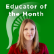 Katherine Knowles Headshot Katherine Knowles in a red shirt against a green background with a white Spartan helmet logo. Text reads "Educator of the Month".