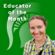 Tanya Iretskaia Headshot Tatiana "Tanya" Iretskaia in a yellow-and-blue plaid shirt against a green background with the Spartan helmet logo. Text reads "Educator of the Month"